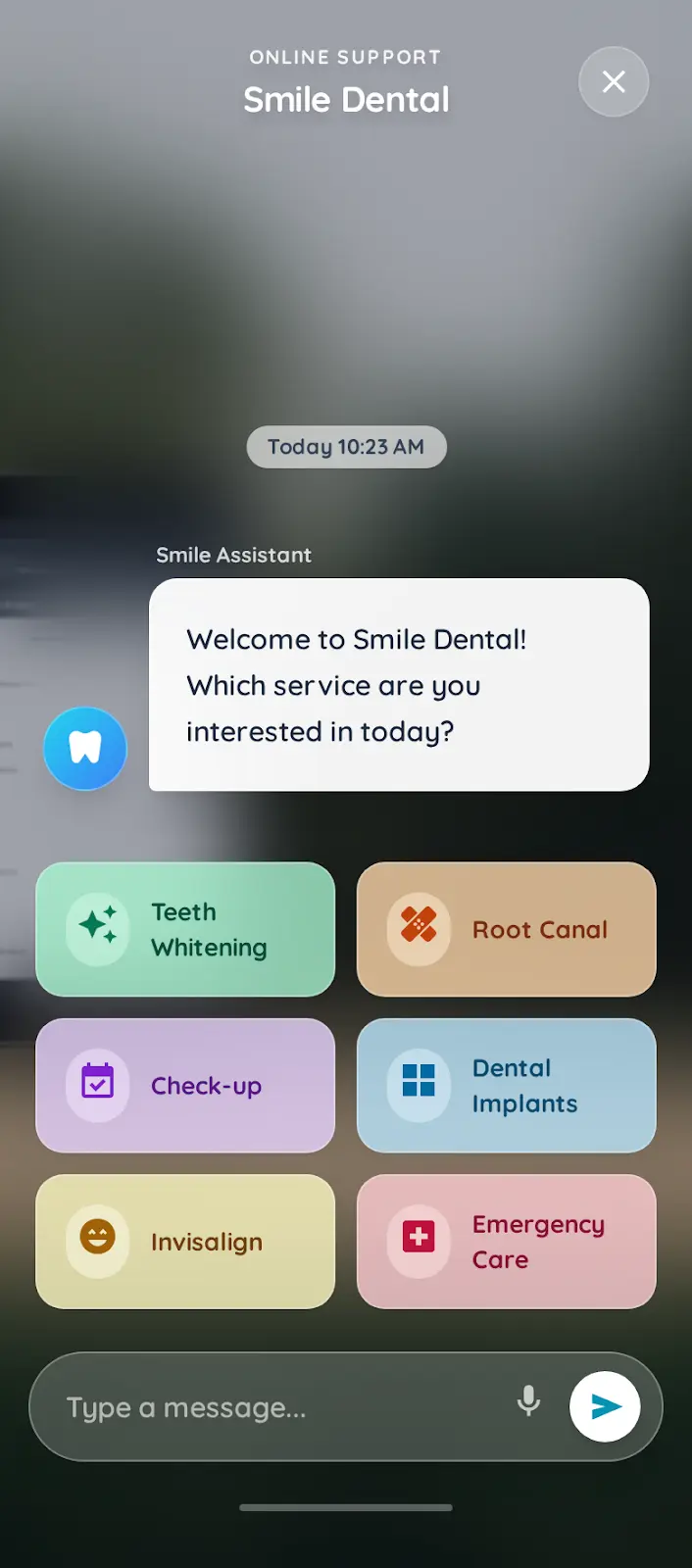 Colorful chatbot interface showing Vibrant bento-box style cards