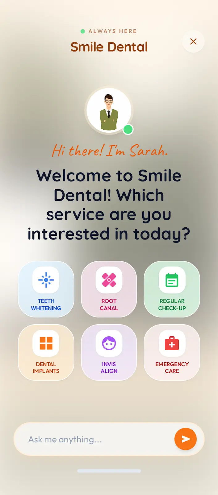 Premium chatbot interface showing Warm, friendly design with personal touch